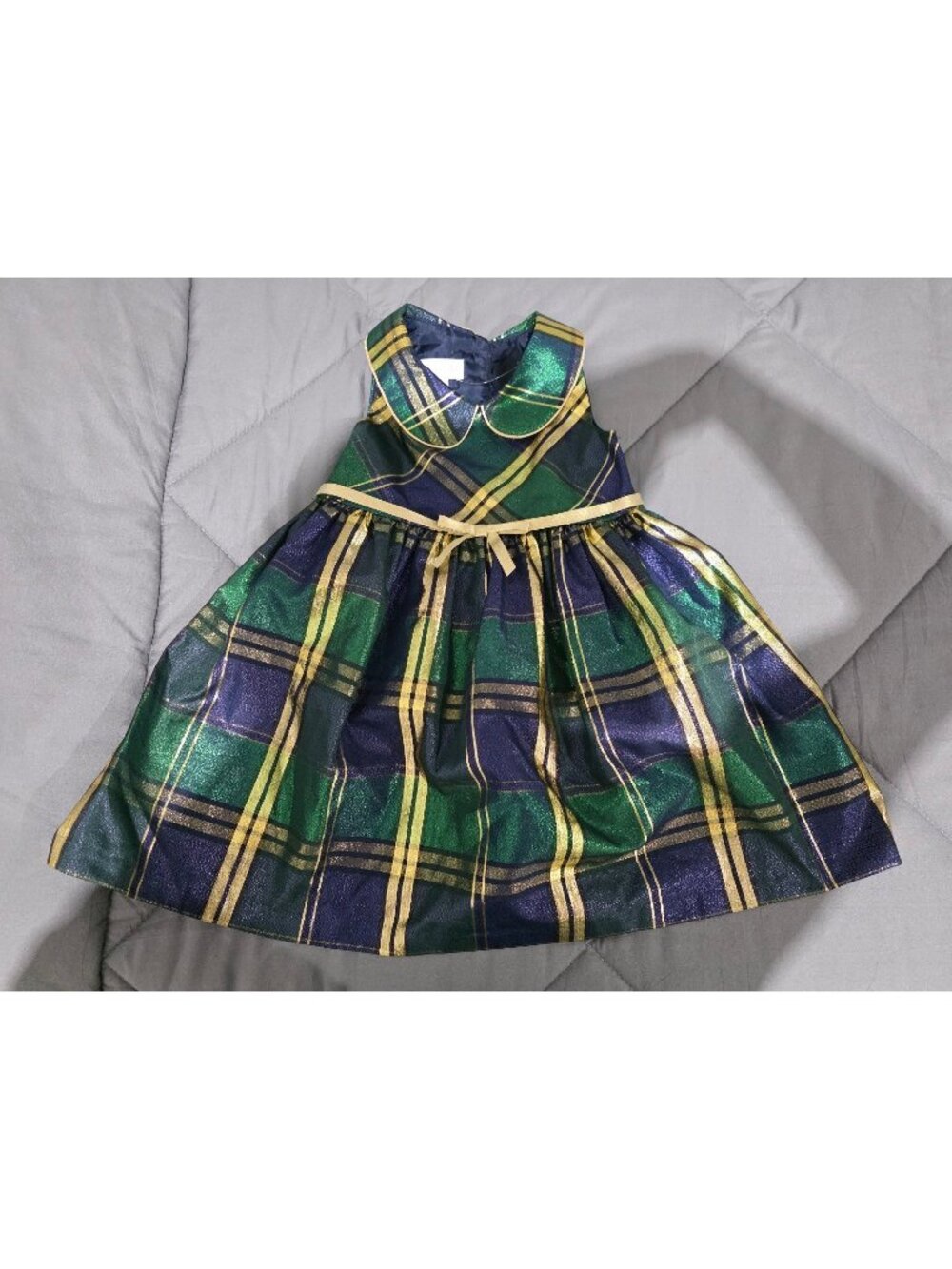 Bonnie Jean Girls 3T Metallic Green and Gold Plaid Party Holiday Christmas Dress